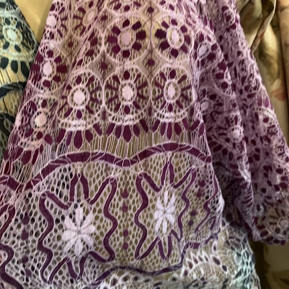Beautiful Multi Color Lace Over Lay Purple Teal with Fringe Trim at the Bottom - Picture 10 of 11